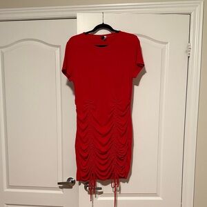 H&M Red Ruched Mini Dress